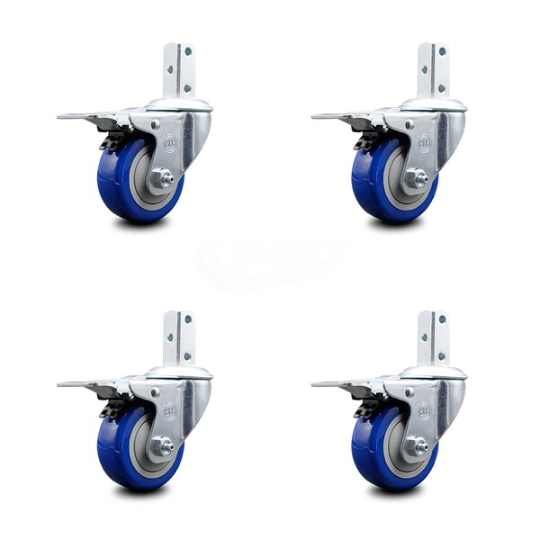 Service Caster 3.5 Inch Blue Poly Swivel 7/8 Inch Square Stem Caster Set Total Lock Brake SCC SCC-SQTTL20S3514-PPUB-BLUE-78-4 - main
